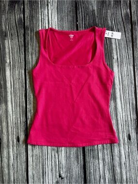 Express Women's Body Contour Square Neck Pink Tank Top